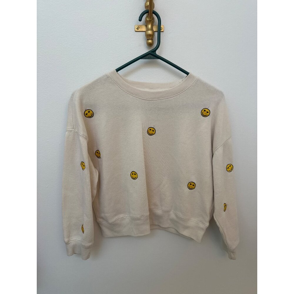 Vintage Havana Girls 14 Cream Sweatshirt With Yellow Smiley Face Embroidery L